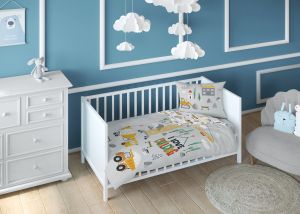 mały budowniczy dwustronna pościel bawełniana maya moo 100x135 + 40x60 do łóżeczka 5516B