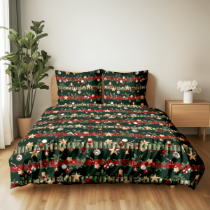 ciemno zielona pościel bawełniana świąteczna 160x200 girlanda