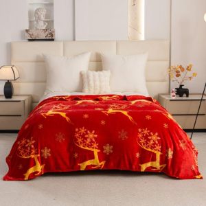 złoty renifer koc świąteczny 160x200 COTTON WORLD KJS-109