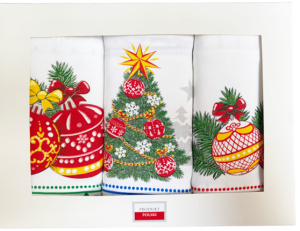 świąteczny komplet białych ścierek kuchennych pudełko