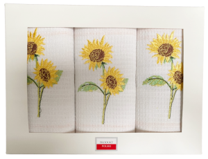 słoneczniki komplet ścierek kuchennych haftowanych pudełko