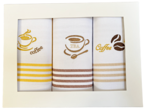 kawa komplet ścierek haftowanych kuchennych 50x75
