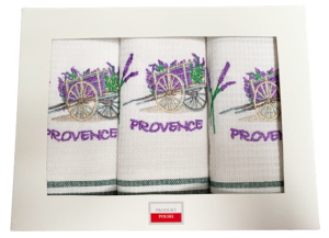 lawenda wóz komplet ścierek kuchennych haftowanych pudełko