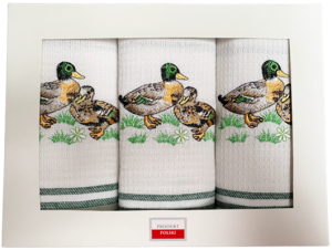 kaczki komplet ścierek kuchennych haftowanych pudełko