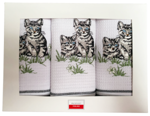 koty komplet ścierek kuchennych haftowanych pudełko