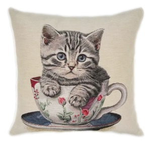 kot w filiżance poszewka dekoracyjna gobelin 42x42