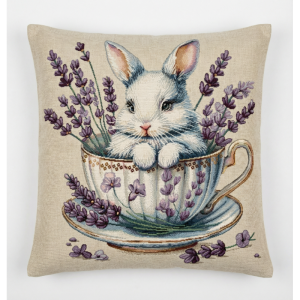 królik w filiżance poszewka dekoracyjna gobelin 45x45 IRYS