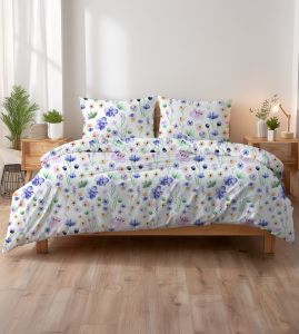 malowane kwiaty białe pościel kora lux bawełniana 160x200 PREMIUM 