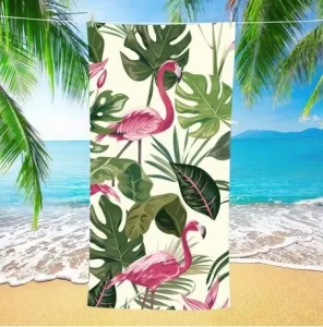 monstera i flamingi ręcznik plażowy z mikrofibry 70x140