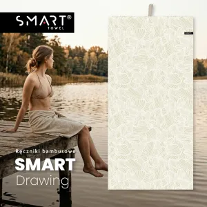 beżowy bambusowo lniany ręcznik DRAWING smart 75x150 TEXPOL