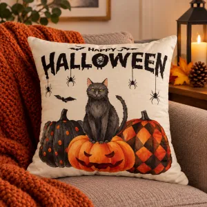 czarny kot poszewka halloween 40x40 welur