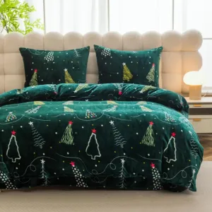 zielone choinki pościel z mikrofibry miś plusz SHY-3207 160x200 COTTON WORLD