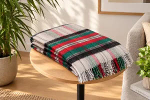 zielono czerwony koc wełniany z frędzlami w kratę 150x200 produkt polski