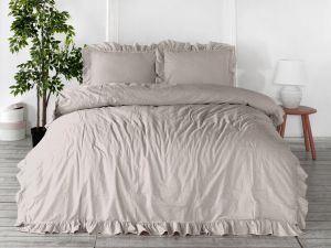 ekskluzywna pościel bawełniana z falbanką 220x200 NATURAL CREAM